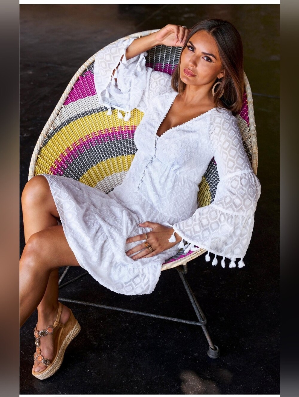 NWOT!Boston Proper Summer Fabric Tassel Trim Beach Coverup Party Minidress Small